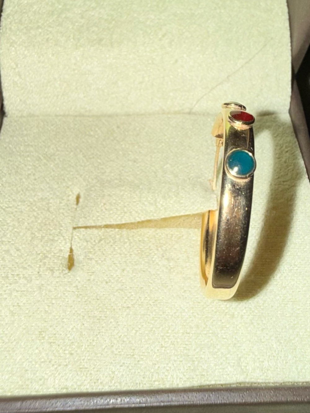14KT Gold Multi- Stone - Green, Red, Blue Single Earring - Picture 3 of 6